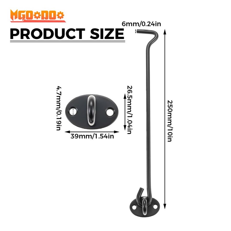 Mgoodoo 10 Inch Black Hook and Eye Latch,2 Pack Stainless Steel Barn Door Latch, Heavy Duty Privacy Lock for Sliding Doors, Barn Door, Gate, Shed, Window, Cabinet - Image 4